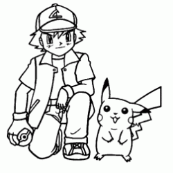 Dibujo para colorear Ash y pikachu