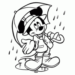 Dibujo para colorear Mickey bajo la lluvia