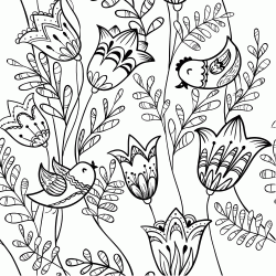 Dibujo para colorear Flores y pájaros