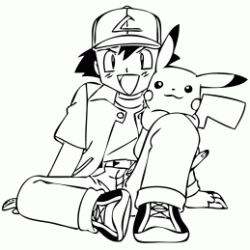 Dibujo para colorear Pikachu y ash