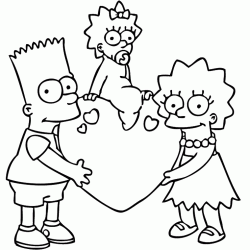 Dibujo para colorear Bart, Lisa y Maggie Simpson