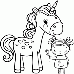 Dibujo para colorear Unicornio y niña