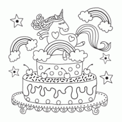 Dibujo para colorear Pastel de cumplea&ntilde;os de unicornio