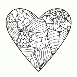 Dibujo para colorear Corazón y flores