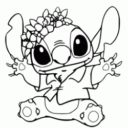 Dibujo para colorear Stitch y su corona de flores