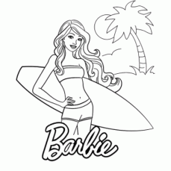 Dibujo para colorear Barbie vacaciones y Surf