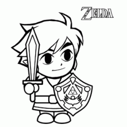 Dibujo para colorear Enlace con su espada y escudo - Zelda