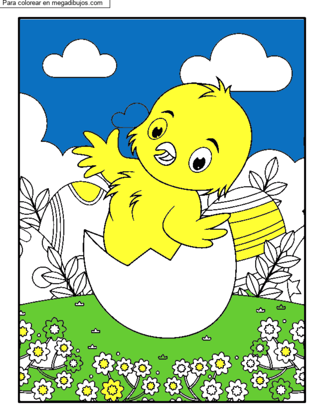 Dibujo para colorear Pollito de pascua saliendo de su huevo