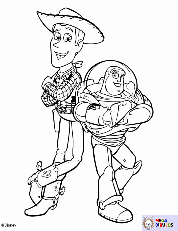 Dibujo para colorear Woody y Buzz Lightyear