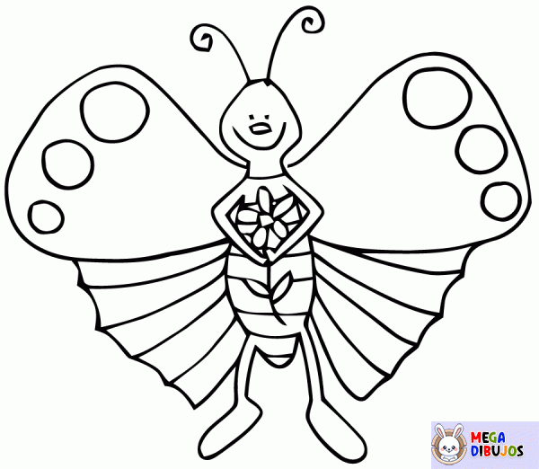 Dibujo para colorear Mariposa con una flor