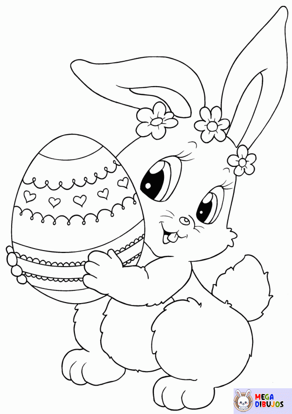 Dibujo para colorear Conejo con un huevo de Pascua