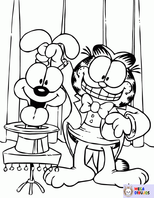 Dibujo para colorear Garfield y Odie hacen magia