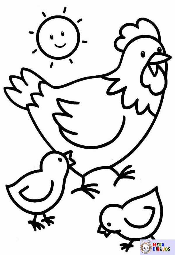 Dibujo para colorear Mama Gallina y sus bebes