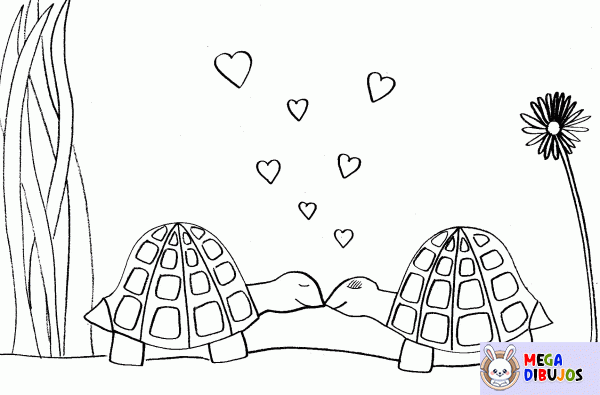 Dibujo para colorear Tortugas enamoradas