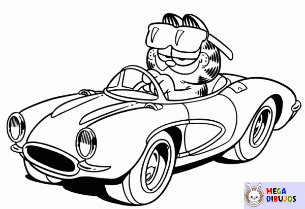 Dibujo para colorear Garfield en coche