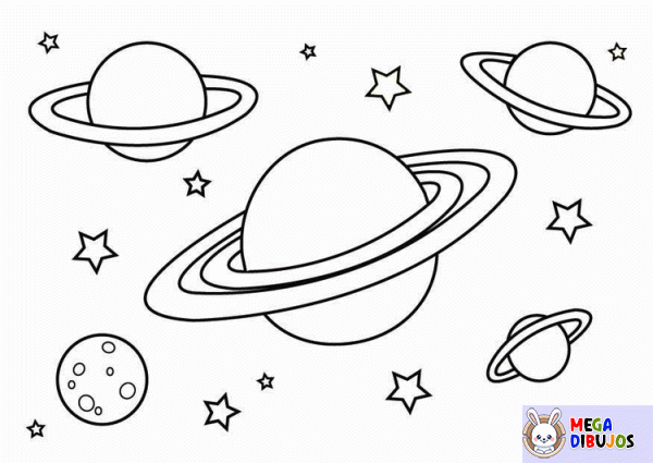 Dibujo para colorear Planetas y estrellas