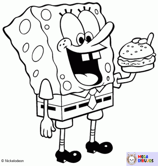 Dibujo para colorear Bob esponja se come una hamburguesa