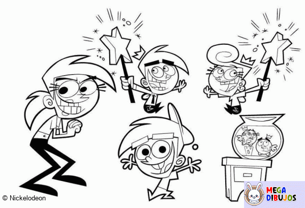 Dibujo para colorear Timmy, Cosmo, Wanda y Vicky