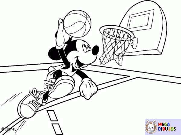 Dibujo para colorear Mickey juega baloncesto