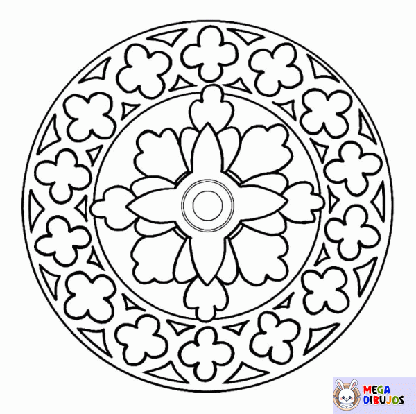 Dibujo para colorear Mandala de cuatro hojas