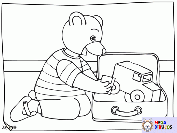 Dibujo para colorear Little Brown Bear ordena sus juguetes