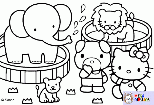 Dibujo para colorear Hello Kitty en el zoológico