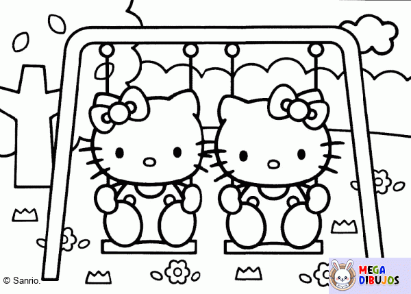 Dibujo para colorear Hello Kitty se balancea