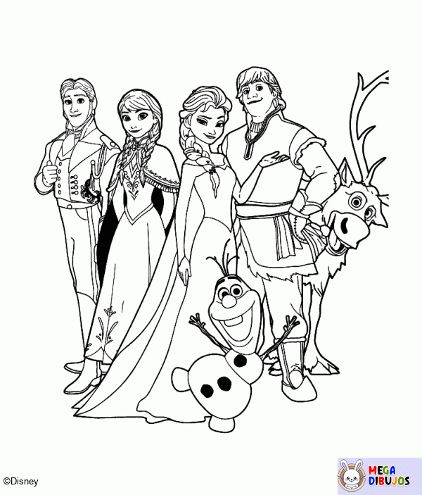 Dibujo para colorear La reina de las nieves y sus amigos