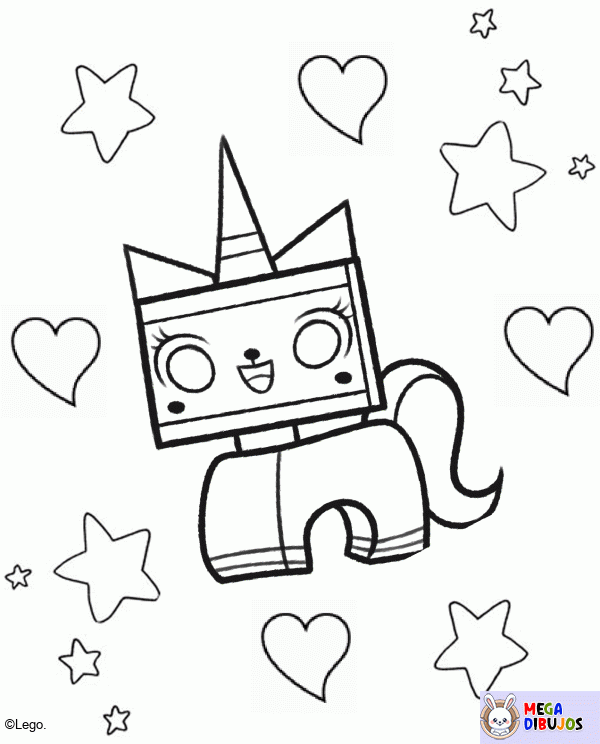 Dibujo para colorear Unikitty, el unicornio de Lego