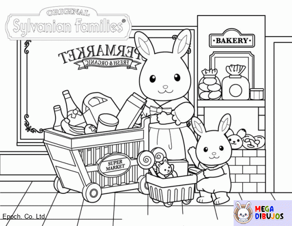 Dibujo para colorear Mamá Conejo está de compras.