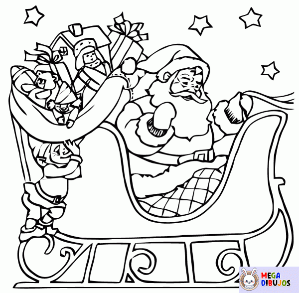 Dibujo para colorear Papá Noel y su trineo