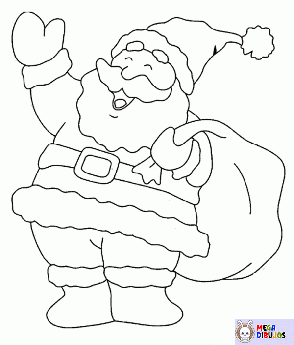 Dibujo para colorear Papá Noel y su saco