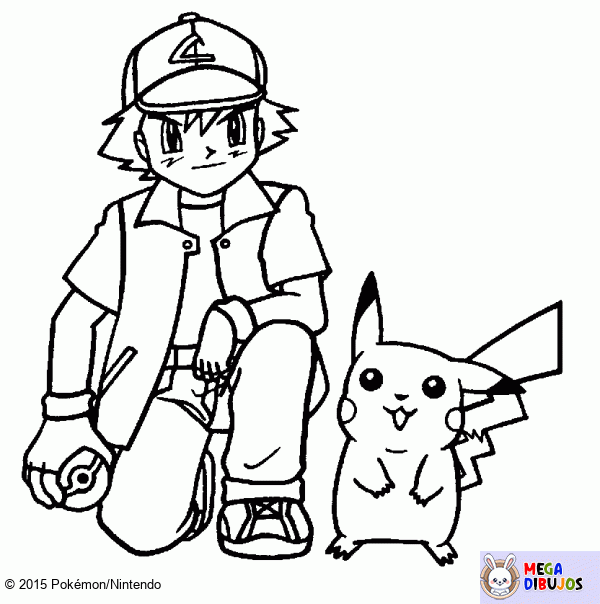 Dibujo para colorear Ash y pikachu