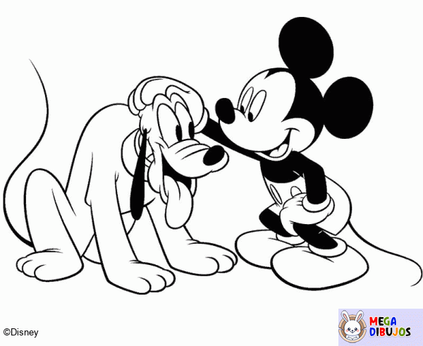 Dibujo para colorear Mickey y Plutó