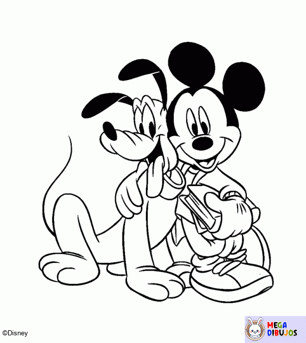 Dibujo para colorear Plutó y Mickey