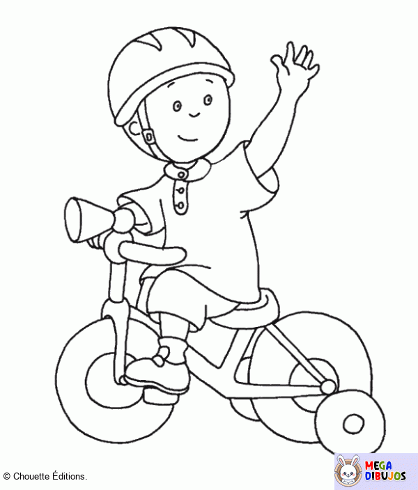 Dibujo para colorear Caillou anda en bicicleta