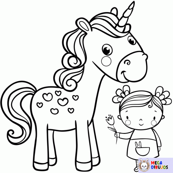 Dibujo para colorear El unicornio y la niña