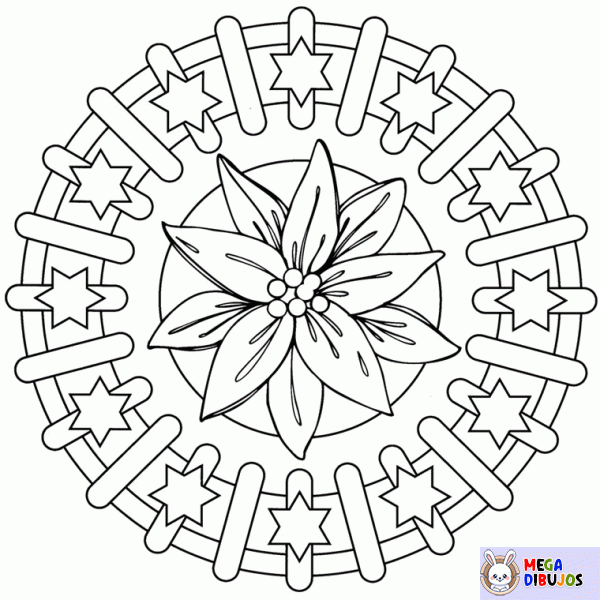 Dibujo para colorear Mandala Flor y Estrellas