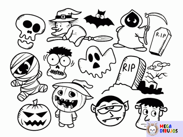 Dibujo para colorear Fantasmas, monstruos y calabazas