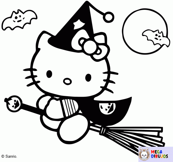 Dibujo para colorear Fiesta de Halloween de Hello Kitty