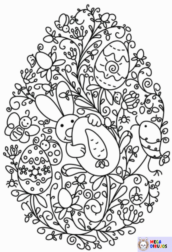 Dibujo para colorear Huevos de pascua y conejito