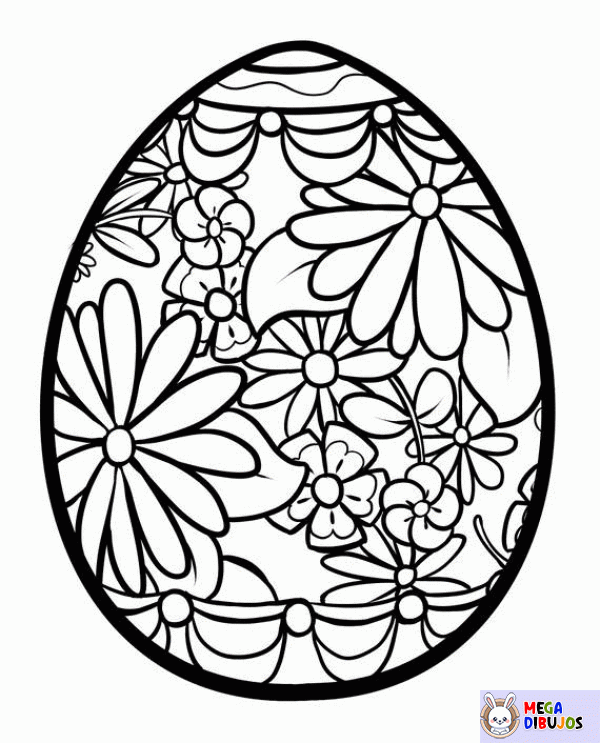 Dibujo para colorear Huevo de pascua y flores