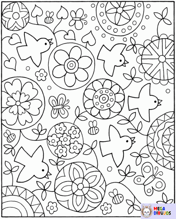 Dibujo para colorear Pájaros y mandalas