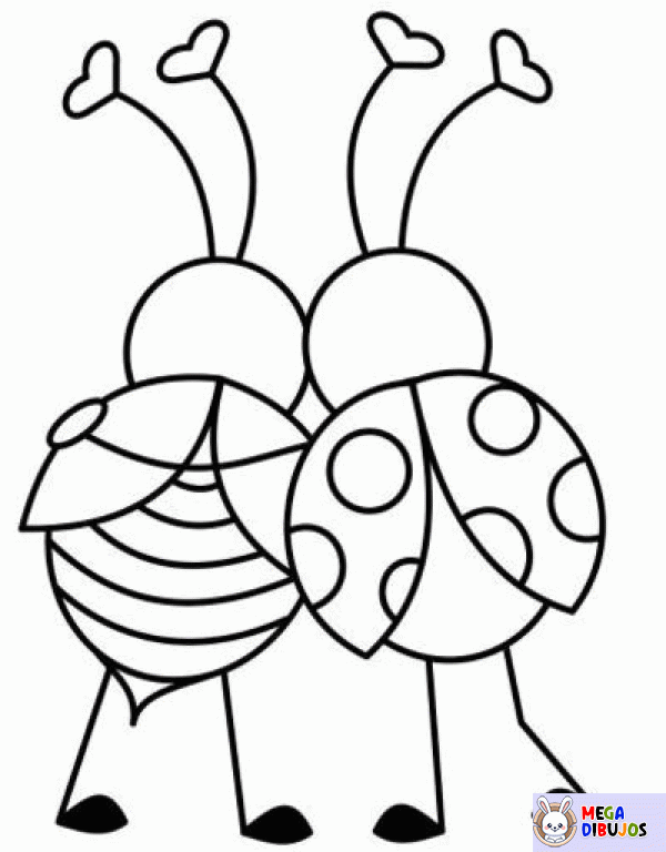 Dibujo para colorear Mariquita y abeja enamoradas