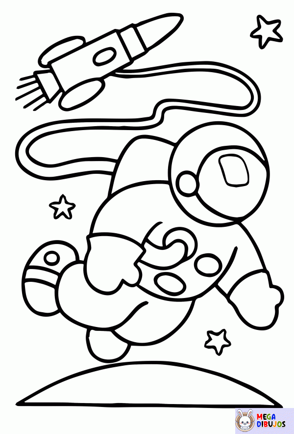 Dibujo para colorear Astronauta y su cohete