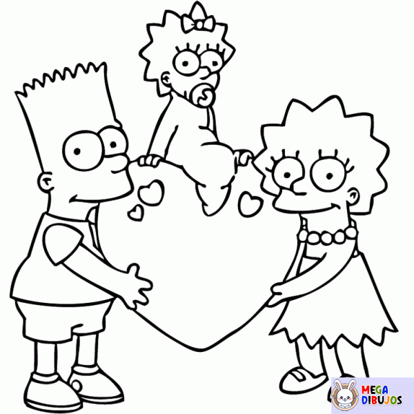 Dibujo para colorear Bart, Lisa y Maggie Simpson