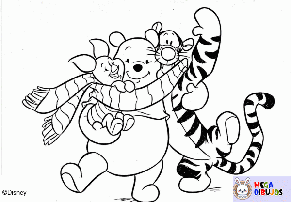 Dibujo para colorear Winnie, Tigger y Piglet