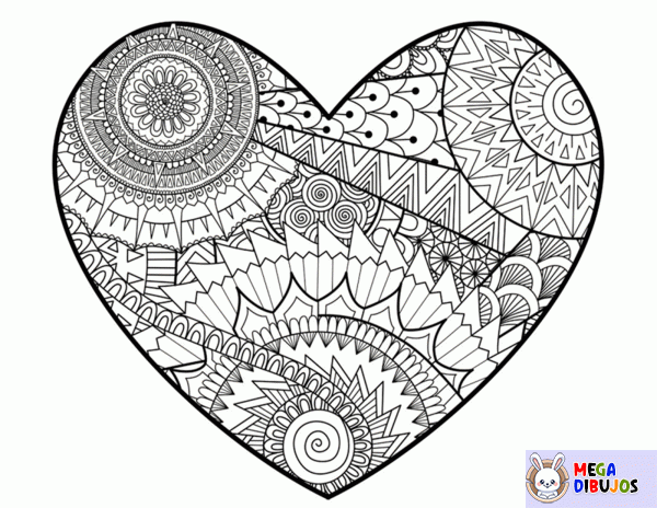 Dibujo para colorear Corazón y mandala