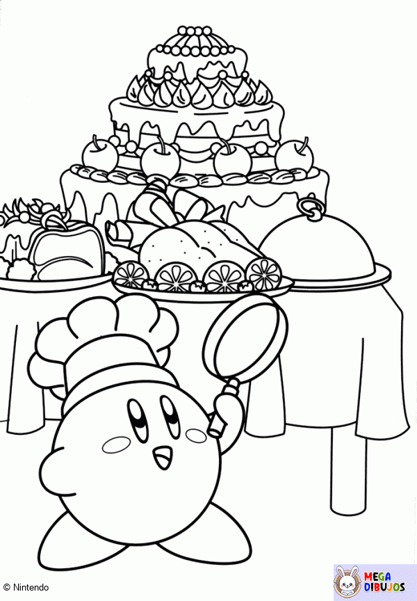 Dibujo para colorear Kirby cocinero