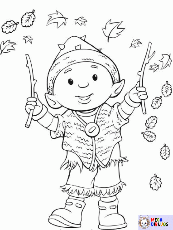 Dibujo para colorear Niño y otoño